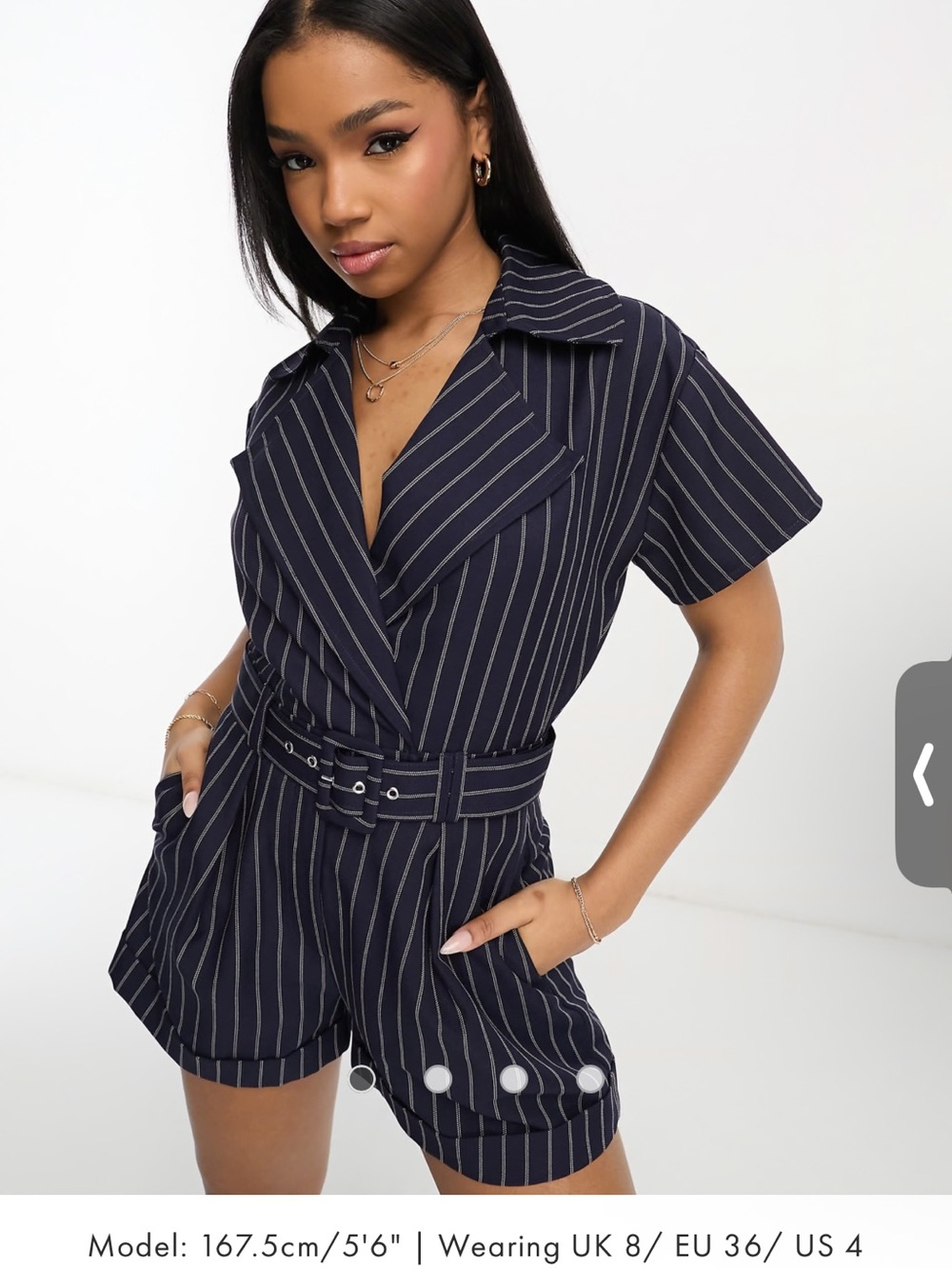 ASOS Striped Navy Belted Short Jumpsuit size 4 petite